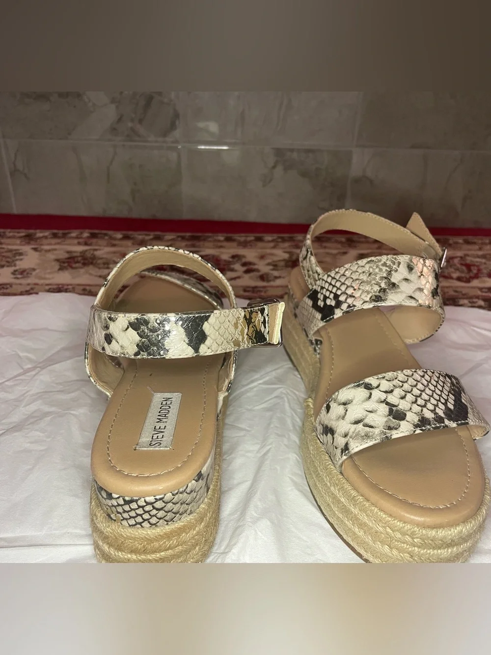 Women’s Snake-Print Espadrille Platform Sandals - Beige
